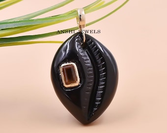 Black Onyx Shell Inspired Pendant with Gold Accent in Sterling Silver Jewelry