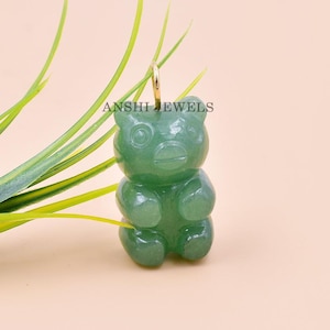 14K Yellow Gold Loop Bear Pendant with Green Onyx, Gift for Her, Versatile Jewelry