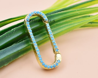 14K Yellow Gold Enhancer Lock Double Side Turquoise Vintage Jewelry