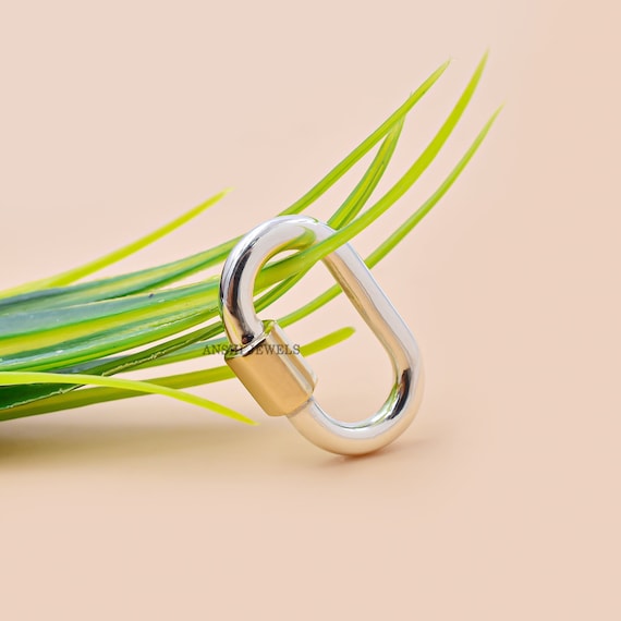 925 Sterling Silver Carabiner Lock, Yellow Gold Plated Screw Carabiner Lock, Woman Jewelry Connector Lock, Plain Solid Silver Carabiner Lock
