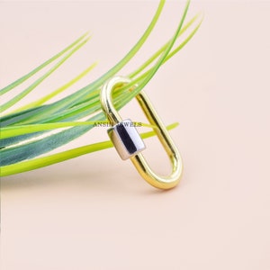14K Gold Plated Carabiner Lock, 925 Silver Screw Carabiner Lock, Yellow Gold Plated Wire & Silver Screw Lock, Woman Jewelry Connector Lock