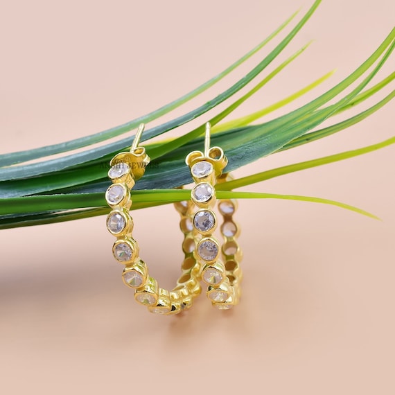 Orecchini a cerchio con zirconi cubici, argento sterling placcato oro 14 carati - Italia