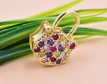 Handgemaakt 14 kt verguld hangslot, meervoudig zirkonia, sterlingzilver