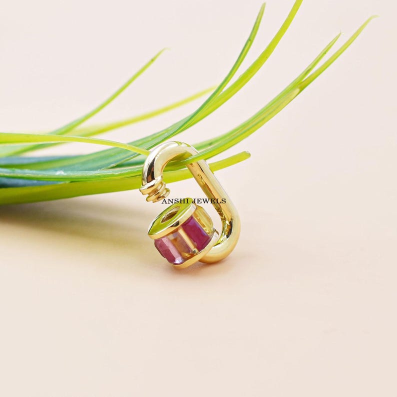 Ruby Yast Lock 14K Yellow Gold Plated Ruby Baguette Carabiner Lock, 16mm Mini Lock ...