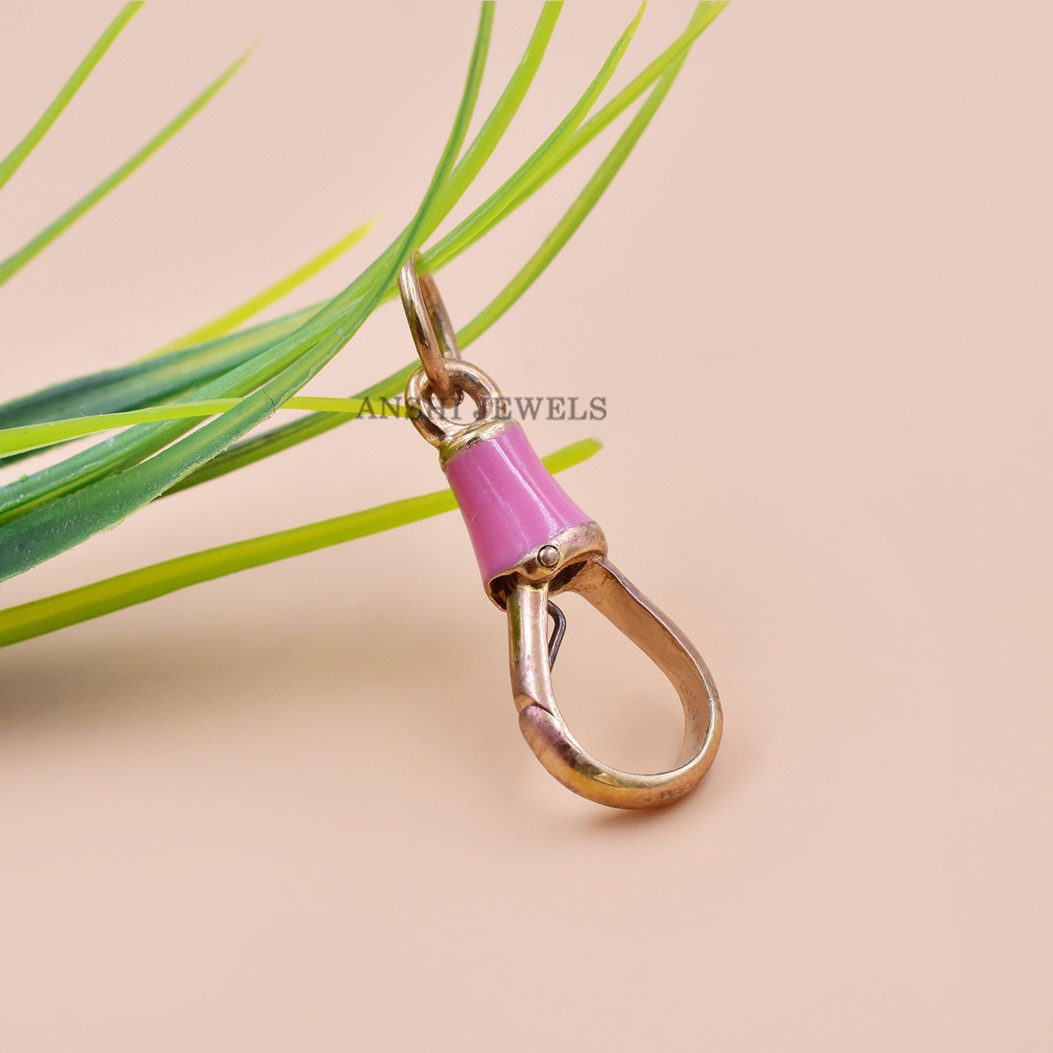 14k Rose Gold Plated Pink Enamel Swivel Clasp Lock, Connector Lock