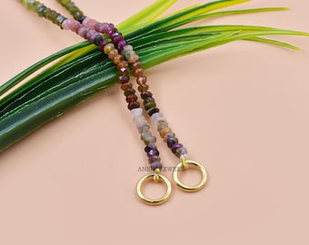 Handmade Multi-Color Tourmaline Gemstone Beads Necklace, 14 Inch