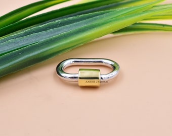 14K Yellow Gold Screw &  Silver Wire Carabiner Lock, Women's Connector Lock Jewelry