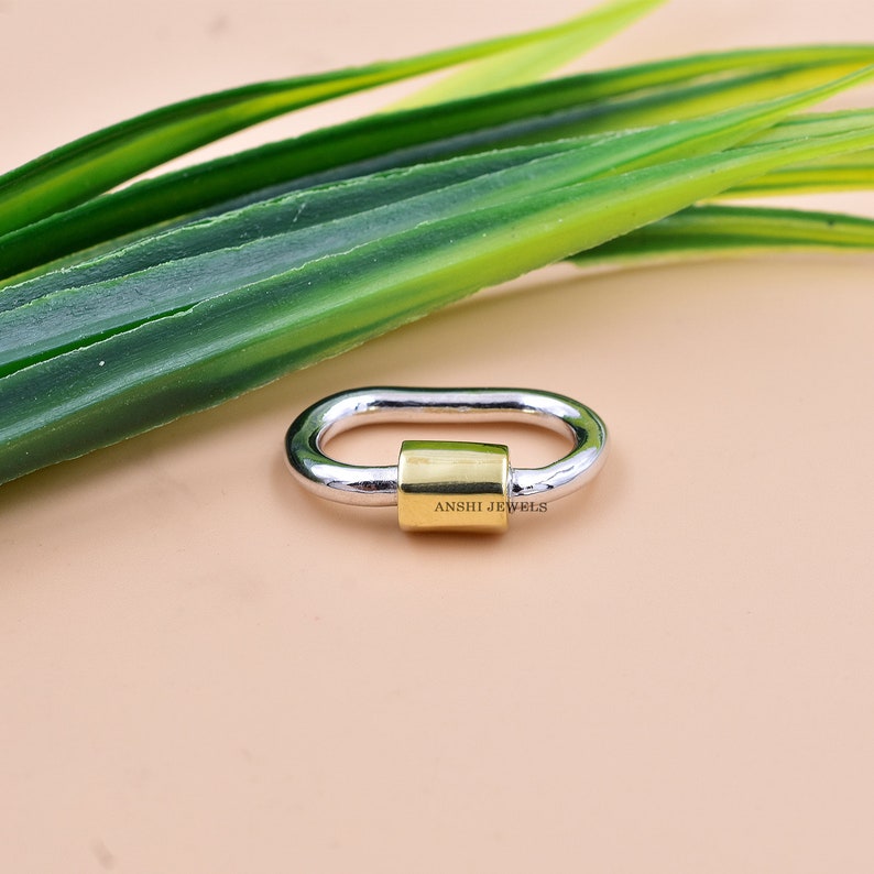 Handmade Sterling Silver Carabiner Lock, Yellow Gold Plated, Jewelry Connector image 3