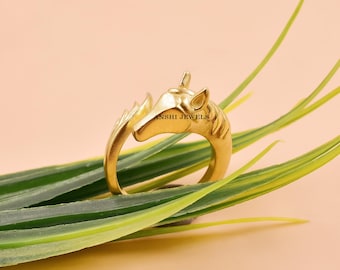 Gold Plated Horse Head Designer Ring Unique Equestrian Designer Jewelry In Silver