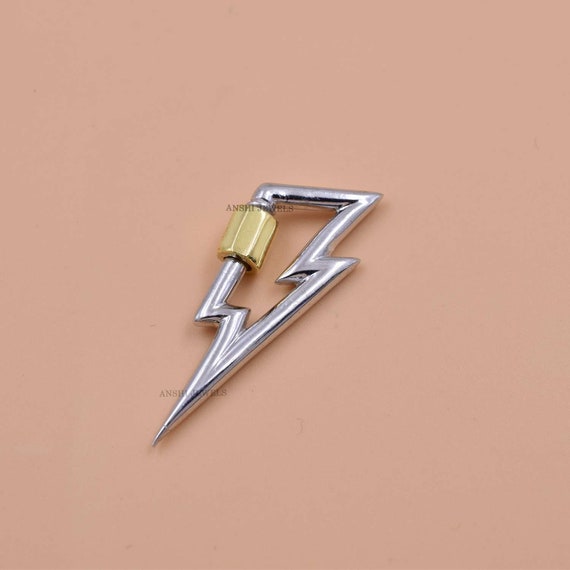 Sterling Silver Lightning Bolt Carabiner Lock, Handmade Jewelry (28x12mm)