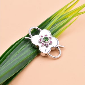 925 Silver Flower Padlock, Green Cubic Zirconia Padlock, 925 Silver Padlock, Pink Cubic Zirconia Padlock Jewelry