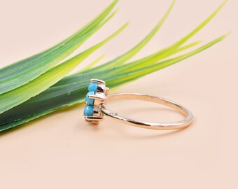 Bague Sertie Turquoise Plaqué Or Rose 18 Carats – Taille 60 – Sans Nickel, Neuf Avec étiquettes