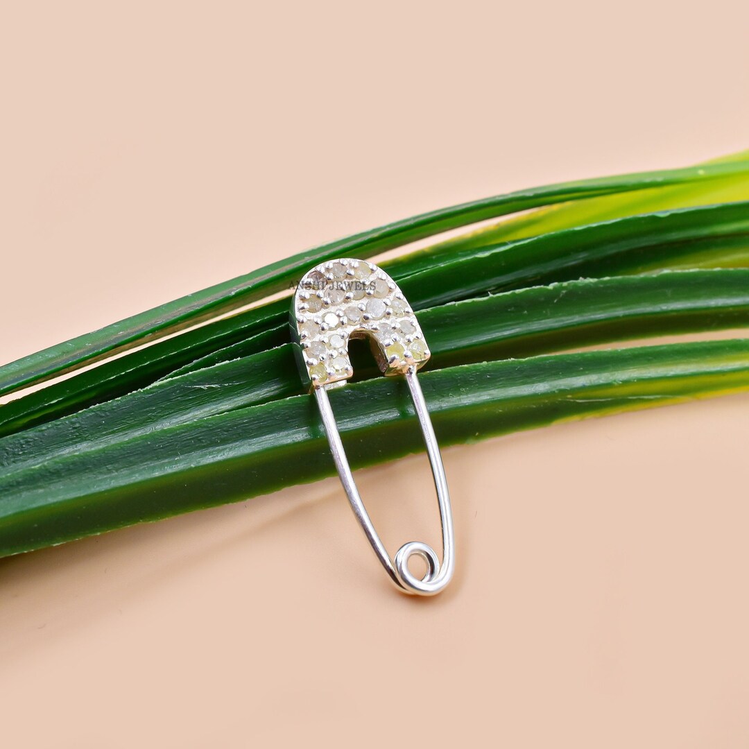 925 Silver Safety Pin Lock, Pave Diamond Safety Pin Lock, Woman Diamond
