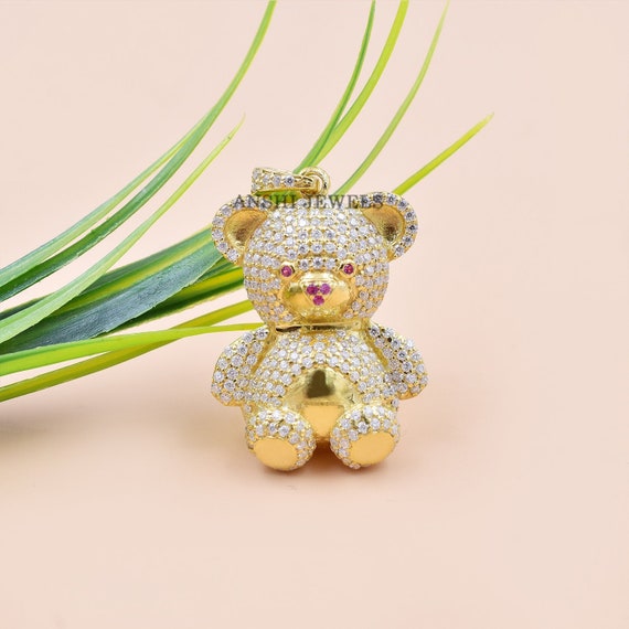 Buy 14K Gold Plated Teddy Bear Pendant, Pave Moissanite Teddy Bear Pendant,  Designer Teddy Bear Pendant, Silver Moissanite Pendant Jewelry Online in  India - Etsy