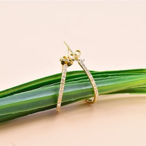 14K Yellow Gold Plated Hoop Earring, Designer Earring, Push Back Earring, Women Earring, Diamond Earring, 925 Silver Women Earring Jewelry