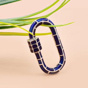 Blauer Emaille Karabinerverschluss, 14K Gelbgold überzogener Karabinerverschluss, Designer Silberverschluss, Schraubkarabinerverschluss, Frauenverschluss Schmuck