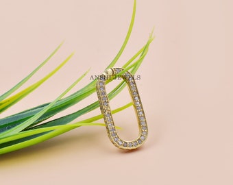 14k Yellow Gold Plated Pave Diamond Enhancer Push Lock, Gift For Her Jewelry