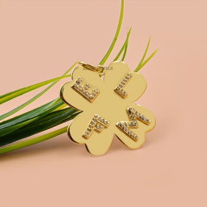 14K Gold Plated Clover Pendant, Diamond Letter Pendant, ELFM Pendant, 925 Silver Custom Pendant.