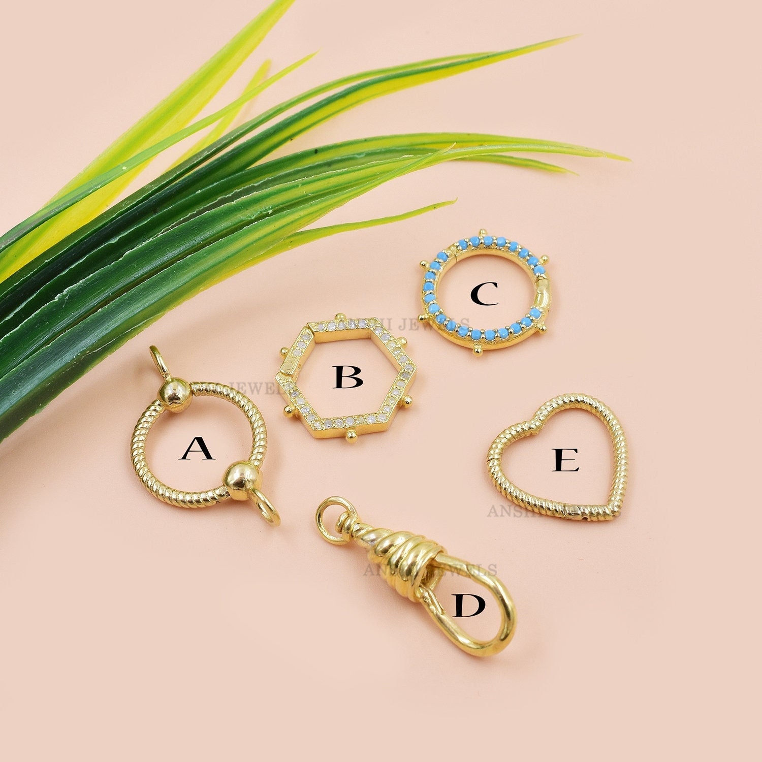 Handmade 14K Yellow Gold Charm Enhancer Lock: Diamond or Turquoise ...