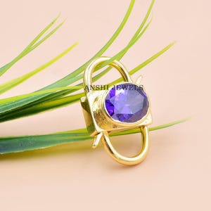 14K Yellow Gold Plated Oval Padlock, Amethyst Hydro Padlock, Vintage Padlock Jewelry, Gemstone Padlock, Wholesale Padlock Jewelry