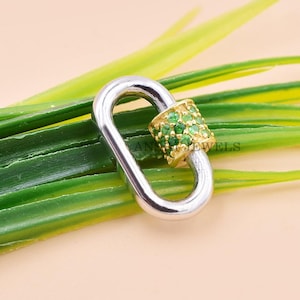 14K Gold Plated Screw Carabiner Lock, Tsavorite Screw Carabiner Lock, Gemstone Carabiner Lock