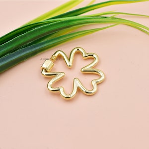 14K Gold Plated Clover Carabiner Lock, Plain Clover Carabiner Lock, Woman Designer Carabiner Lock
