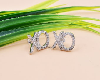 Handgemaakte sterlingzilveren XO-oorbellen, enkel geslepen diamanten sieraden