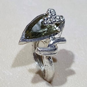 Grüne Amethyst, handgemachte Ring, Statement Edelstein Ring, Silber 925