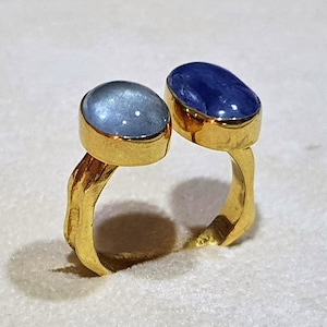 Aquamarine and Iolite, Handmade Ring, Statement Gemstone Ring, Dual Gemstone Ring, Silver 925 Gold Plated 18k