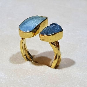 Aquamarine & Aquamarine, Handmade Ring, Statement Gemstone Ring, Dual Gemstone Ring, Silver 925 Gold Plated 18k