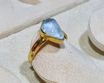 Aquamarine, Handmade Ring, Statement Gemstone Ring, Silver 925 Gold Plated 18k