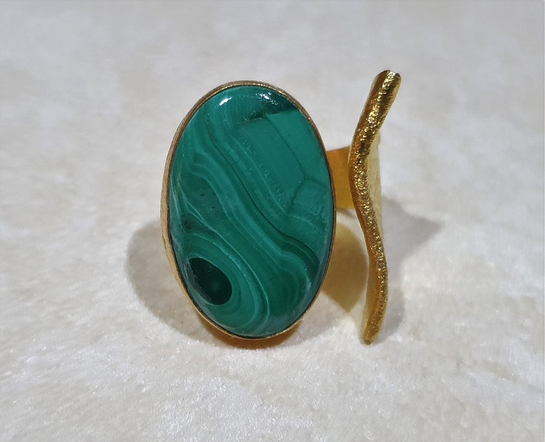 Malachite Statement Gemstone Ring Silver 925 Gold Plated 18k Handmade Ring