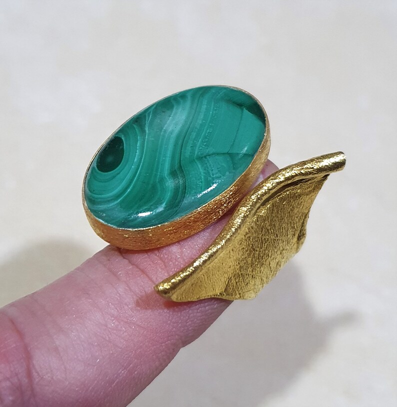 Malachite Statement Gemstone Ring Silver 925 Gold Plated 18k Handmade Ring