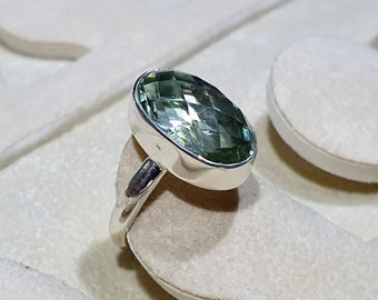 Green Amethyst, Handmade Ring, Statement Gemstone Ring, Silver 925