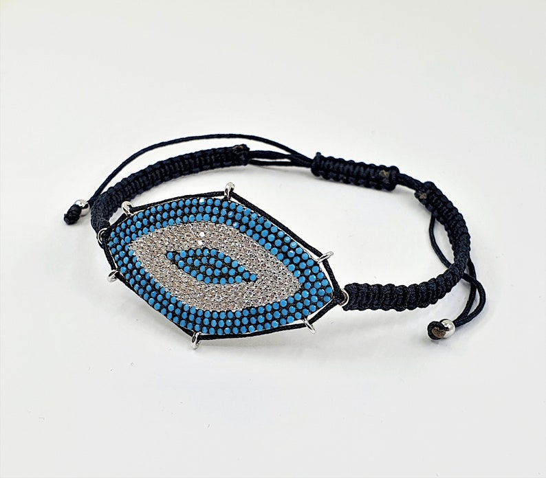 Eye Sterling Silver Evil Gift for Her Macrame Gemstone Turquoise /& Tiny Zircon Handmade Bracelet 925 Large