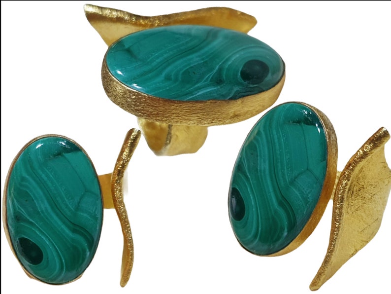 Malachite Statement Gemstone Ring Silver 925 Gold Plated 18k Handmade Ring