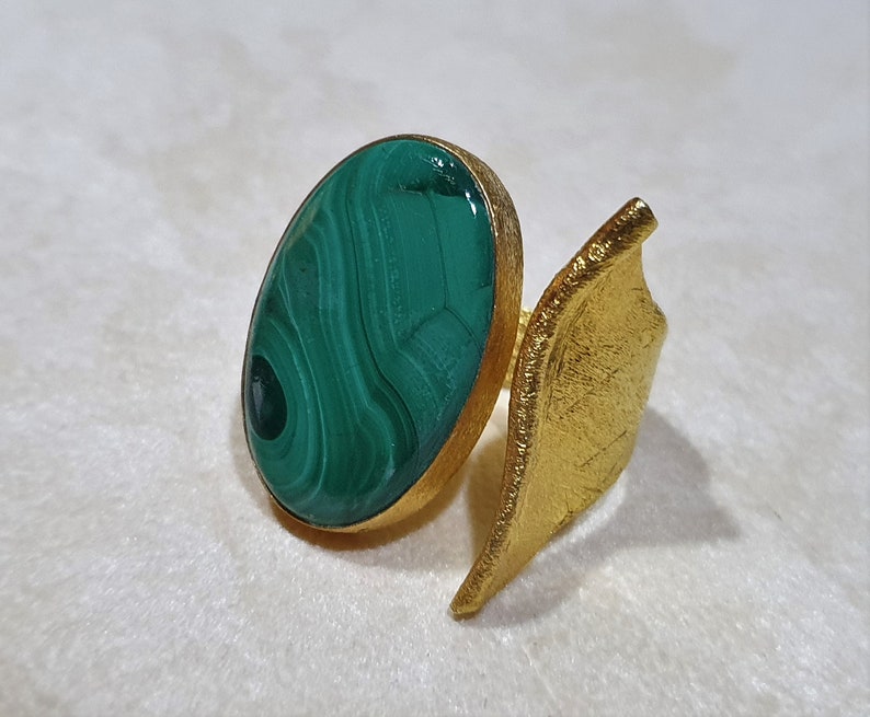 Malachite Statement Gemstone Ring Silver 925 Gold Plated 18k Handmade Ring