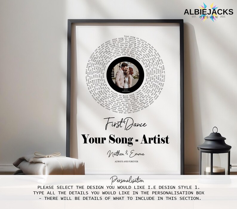 Personalised Song Lyric Print | Custom Song Lyric Vinyl Style Photo Print | Wedding & Anniversary Gift 画像 2