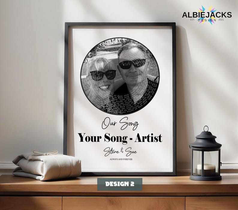 Personalised Song Lyric Print | Custom Song Lyric Vinyl Style Photo Print | Wedding & Anniversary Gift Design 2