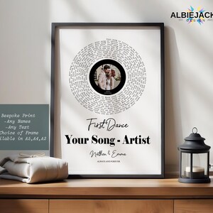 Personalised Song Lyric Print | Custom Song Lyric Vinyl Style Photo Print | Wedding & Anniversary Gift 画像 1
