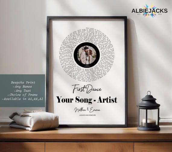 Personalised Song Lyric Print | Custom Song Lyric Vinyl Style Photo Print | Wedding & Anniversary Gift