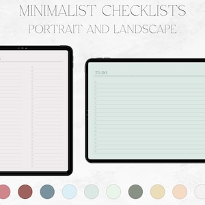 Minimalistisk checklista Enkel- och dubbelkolumnsformat, stående och liggande format för Goodnotes, Onenote, Notability, PDF-checklista i 12 färger