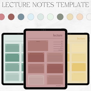 Szablon notatek z wykładów PDF Goodnotes Notability Onenote Student University Wydrukowany przewodnik do nauki w 12 kolorach