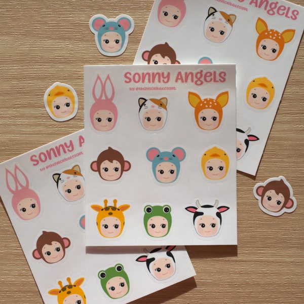 Sonny Angel Sticker Sheet Animal Series | Rabbit, Calico Cat, Fawn, Monkey, Mouse, Duck, Giraffe, Frog, Cow | approx. 0.9 - 1.5 inches each
