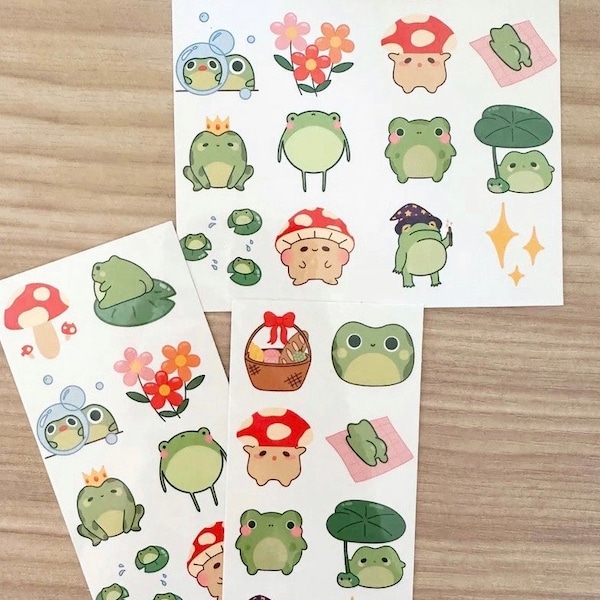 Frog Lover Temporary Tattoo Sheet | Lily Pads, Mushrooms, Picnic Basket, Flowers, Cottage Core, Wizard Frog | approx. 0.9 inches each