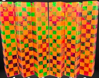 Diamond Painting Pen - Block G - handmade custom handcrafted lathe acrylic checks blocks squares orange, green, red - Castaway Creations