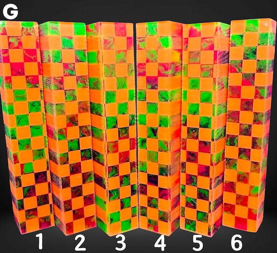 Diamond Painting Pen - Block G - handmade custom handcrafted lathe acrylic checks blocks squares orange, green, red - Castaway Creations