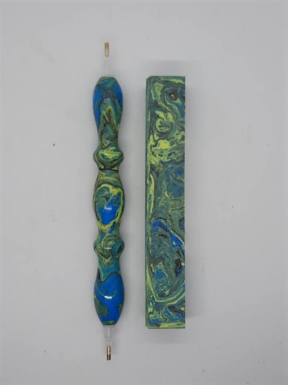 Diamond Painting Pen - Storm Watch Quad Lava - Handmade Custom blue, green, yellow handcrafted lathe acrylic