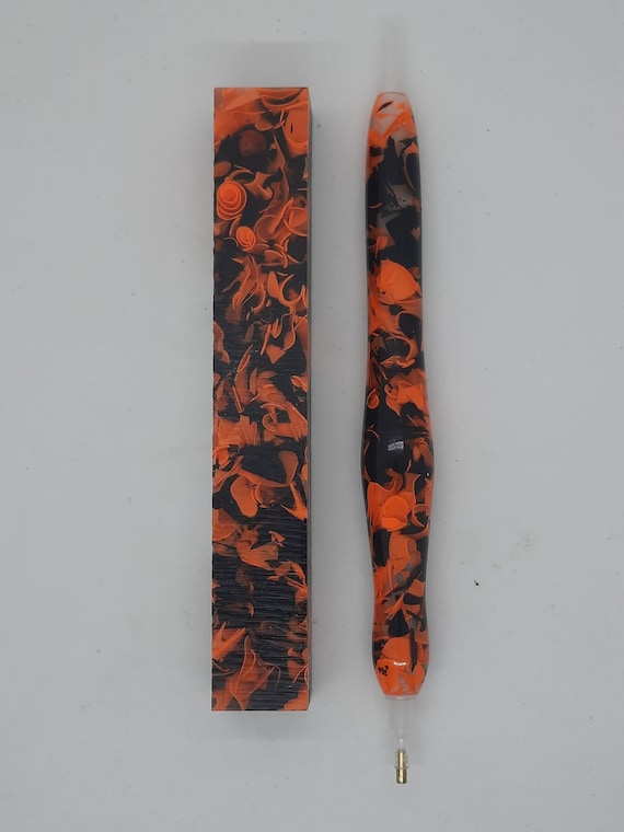 Diamond Painting Pen  - Halloween Coral Reef - Handmade Custom Orange and black handcrafted lathe acrylic mosaic