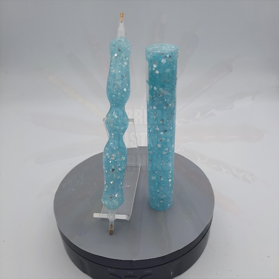 Diamond Painting Pen  - Blue Ice Silver Linings Glitter - handmade custom handcrafted lathe acrylic blue sparkle shiny